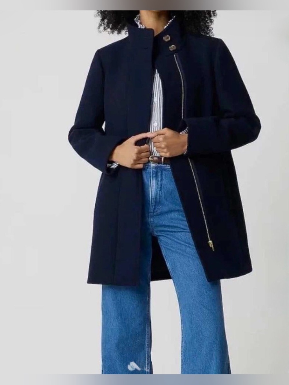 J.Crew Factory Women’s The City coat with button neck.Navy.Wool blend. 12P.NWT.